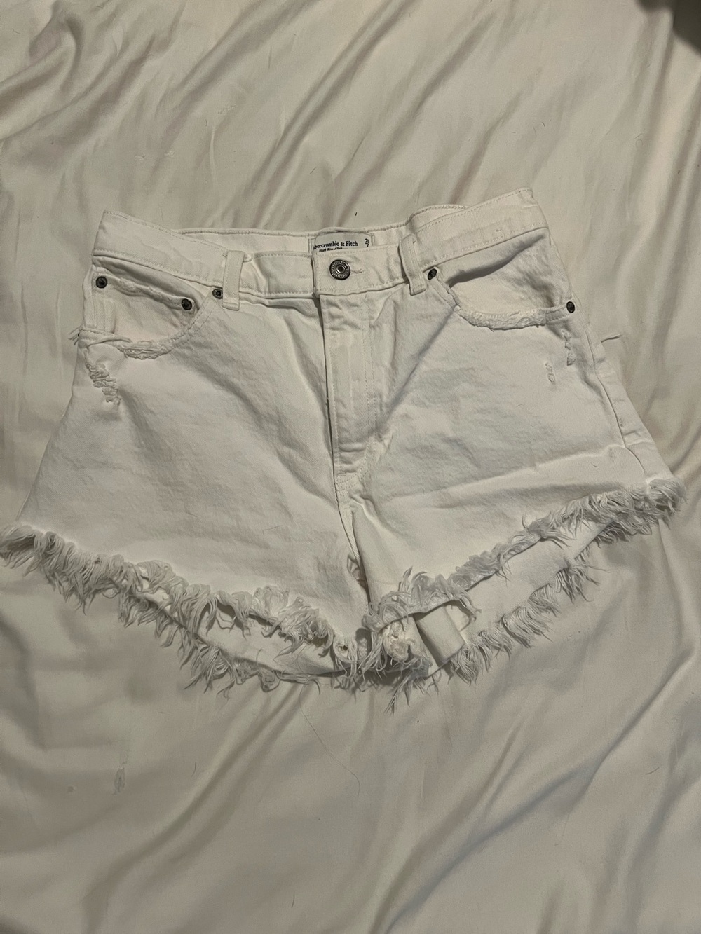 Abercrombie & Fitch White Dstressed High Rise denim shorts